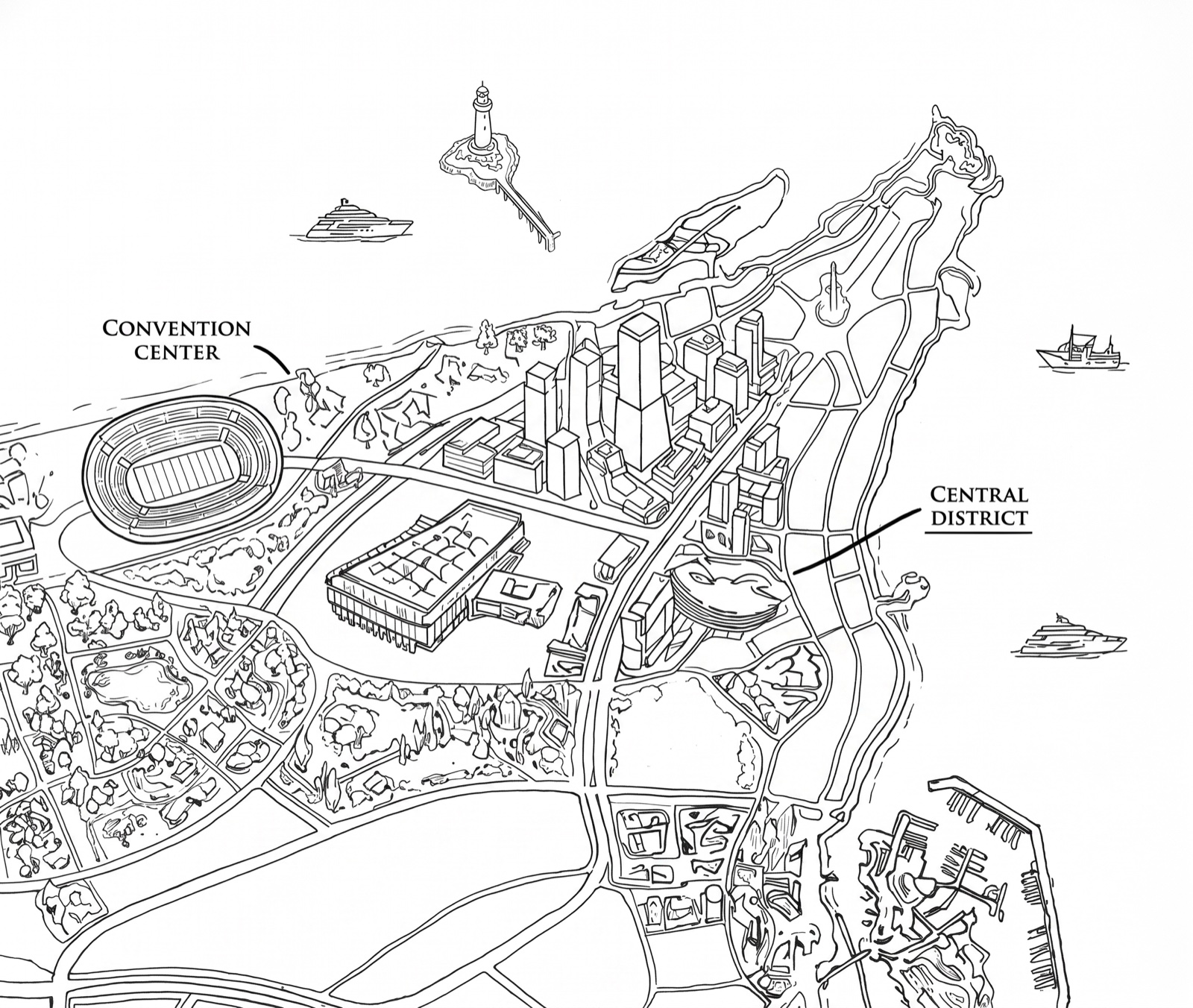 Hand-drawn master-plan illustration of Ras El Hekma