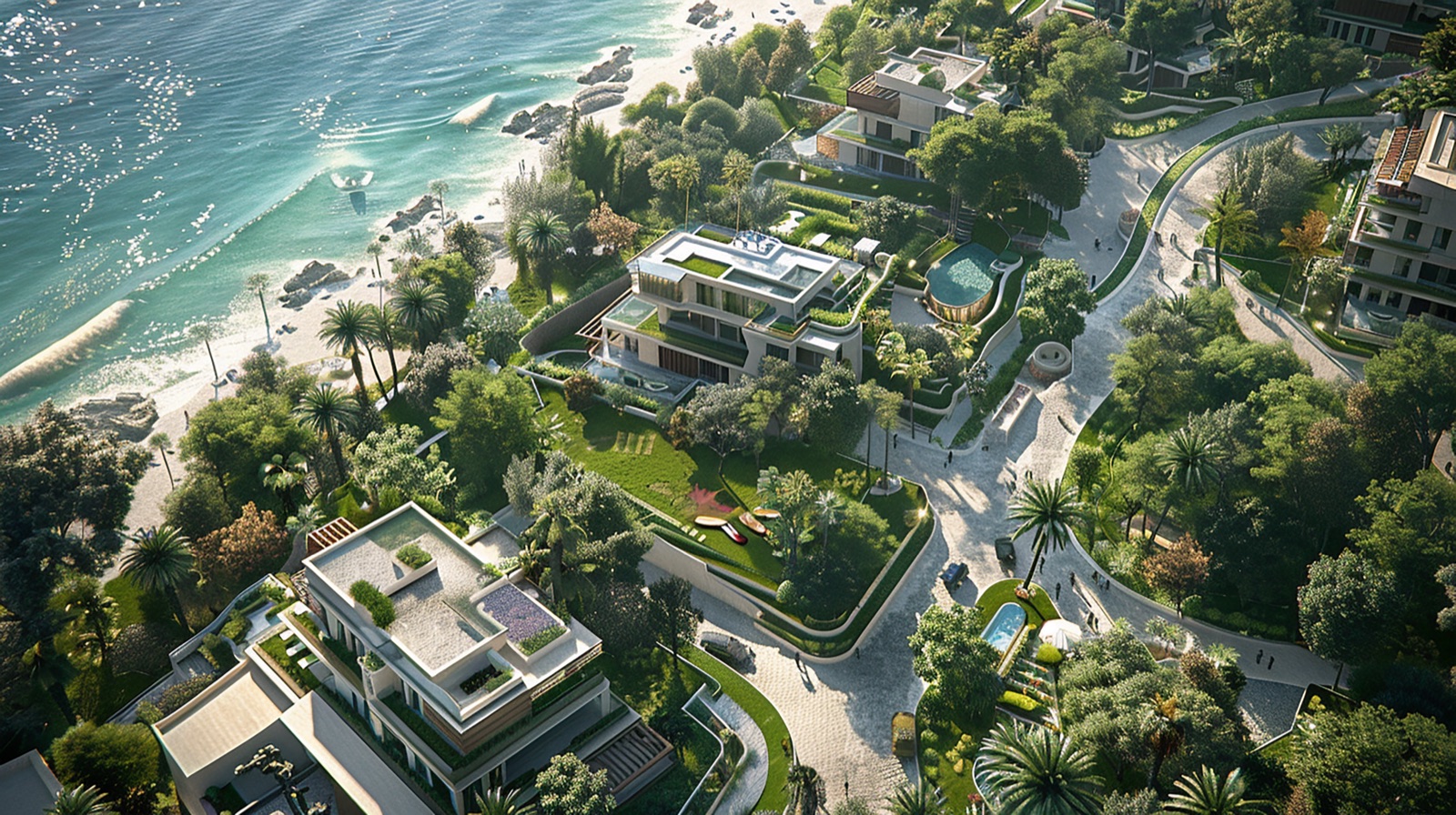 Row of modern beachfront houses