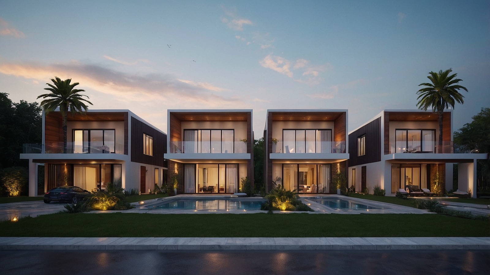 Contemporary villa with pool at the front